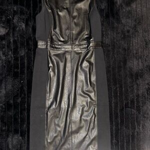 Elegant Black Leather Panel Dress
